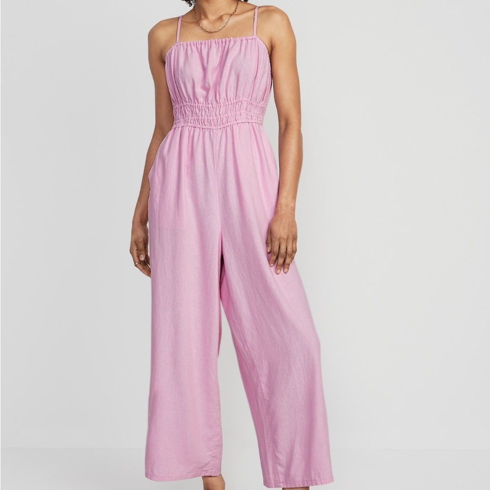 Old Navy Light Pink Linen Blend Jumpsuit